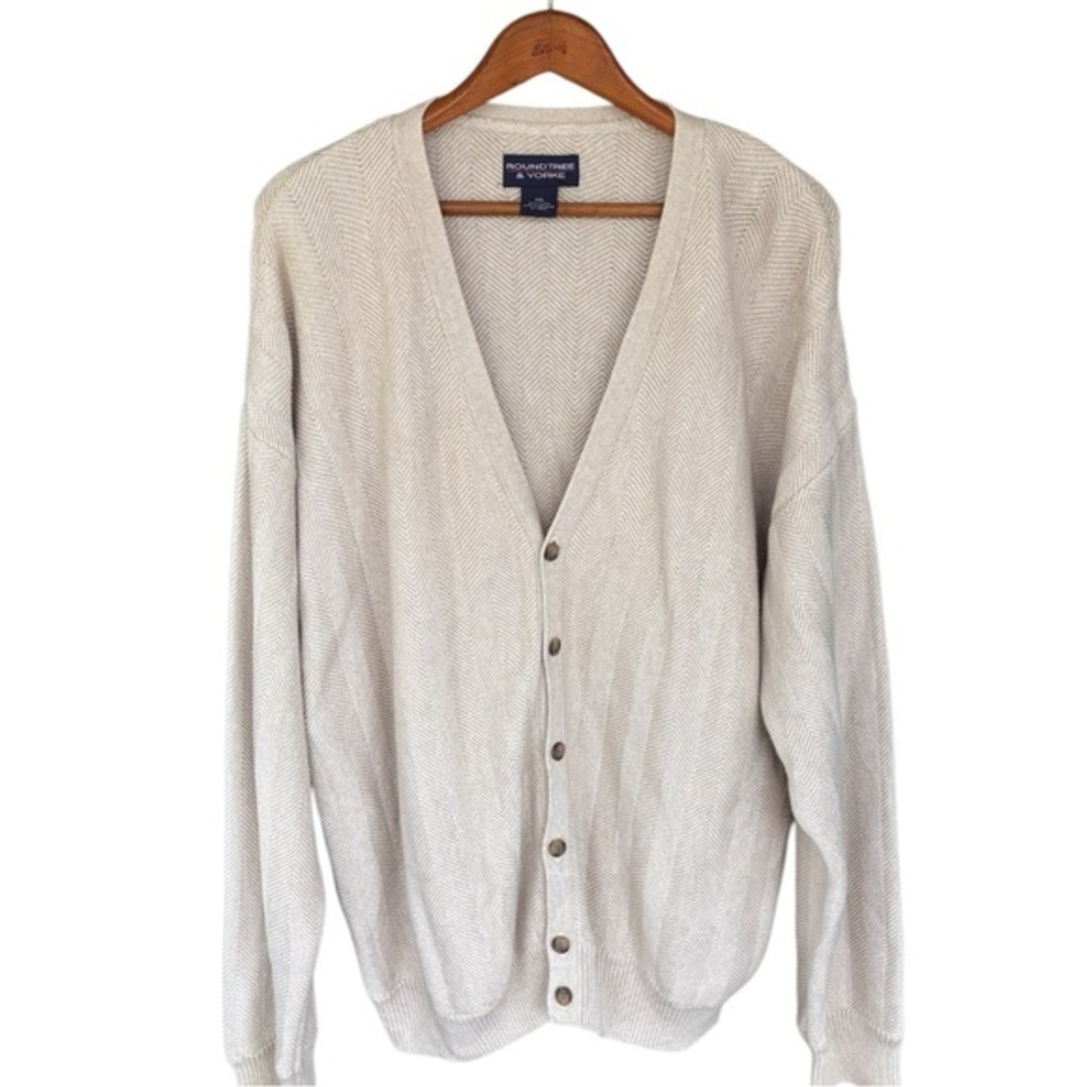 Roundtree & Yorke Men's Beige Cardigan Sweater